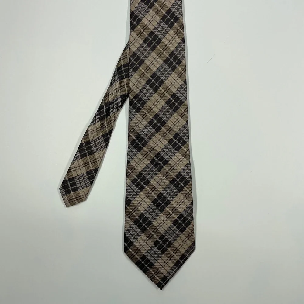 Milani Brown Plaid Microfiber Necktie Mens OS